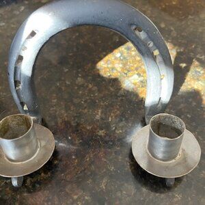 VTG Unique hot forged metal horseshoe-shaped wall candle holder 4" x 6.5" x 2.5"